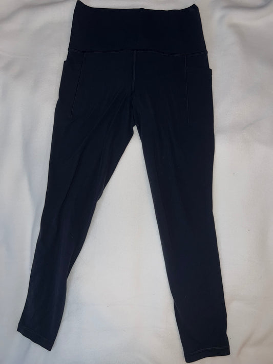 Athleta Salutation Stash Pocket 7/8 Leggings Size Small | Navy Blue High Rise Yoga Tight